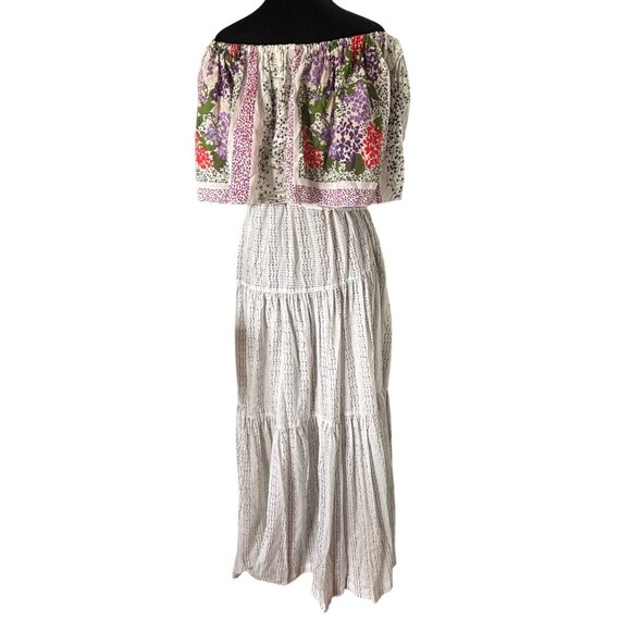 Maurice Antaya Intuition Floral Dress Small '80's Off-Shoulder Maxi Small - Picture 7 of 9